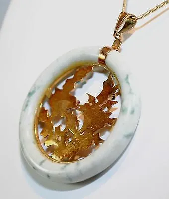 1960s Vintage Nephrite & Multi-Gemstone Circle Pendant in 14K Yellow Gold - $10K VALUE