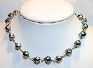1960s Vintage Peacock Orient Baroque Pearl Station Necklace with Emerald Toggle - $12K VALUE