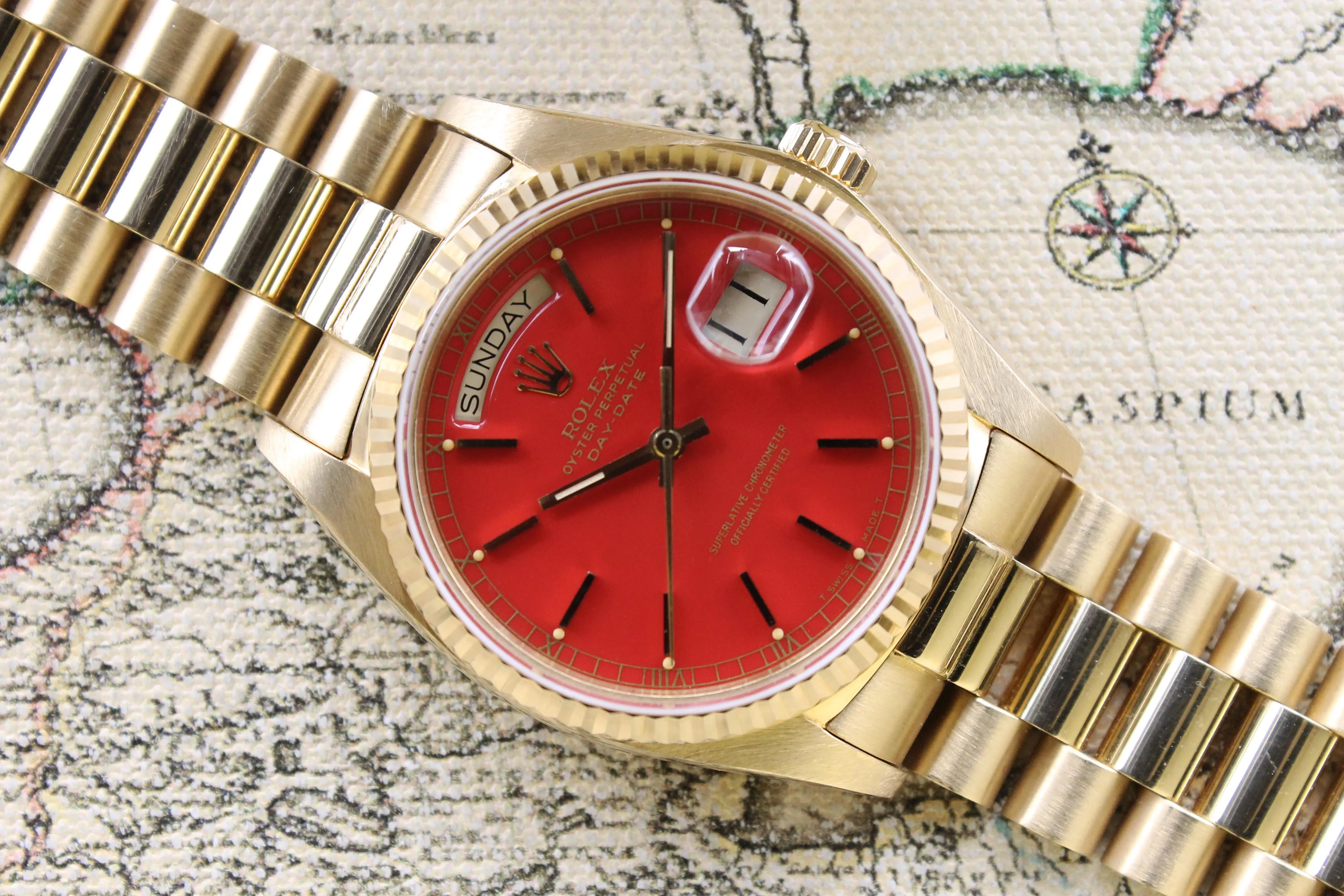1978 Rolex Day Date Red Stella Ref. 18038 (Full Set)