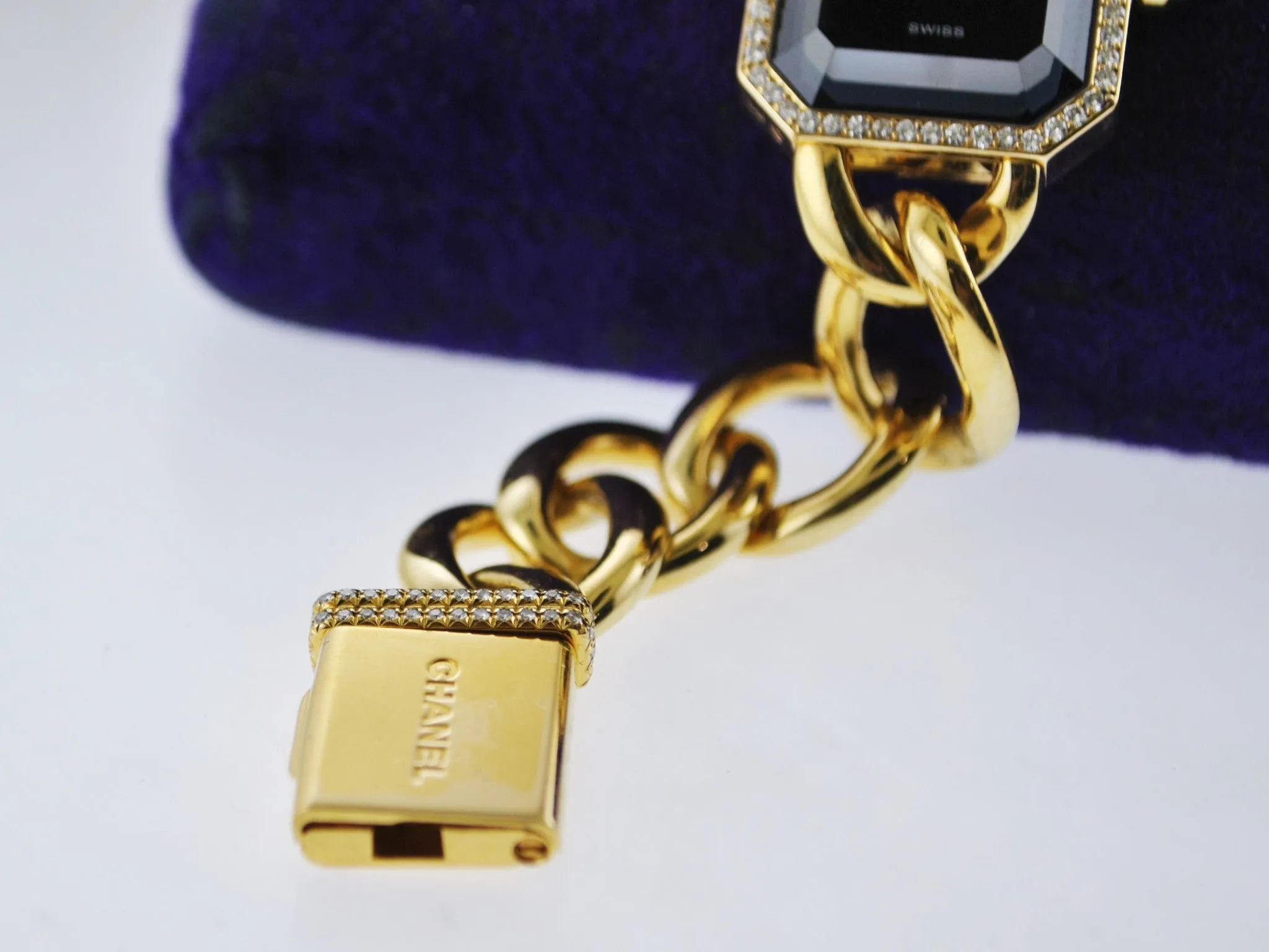 1987 Chanel Premiere H3259 Ladies Rectangle Wristwatch Diamond in 18 Karat Yellow Gold on Original Chain Band - $30K VALUE, w/Cert