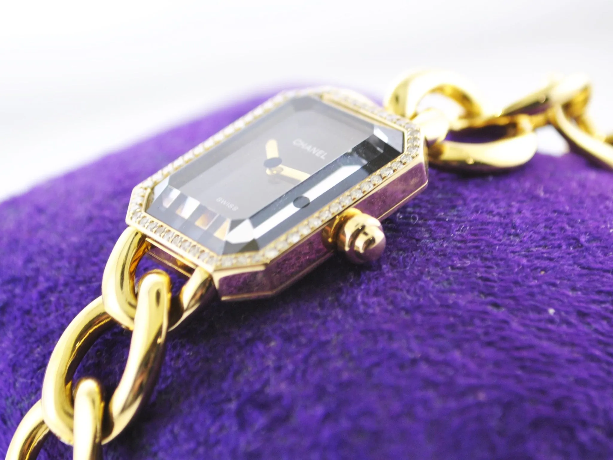 1987 Chanel Premiere H3259 Ladies Rectangle Wristwatch Diamond in 18 Karat Yellow Gold on Original Chain Band - $30K VALUE, w/Cert