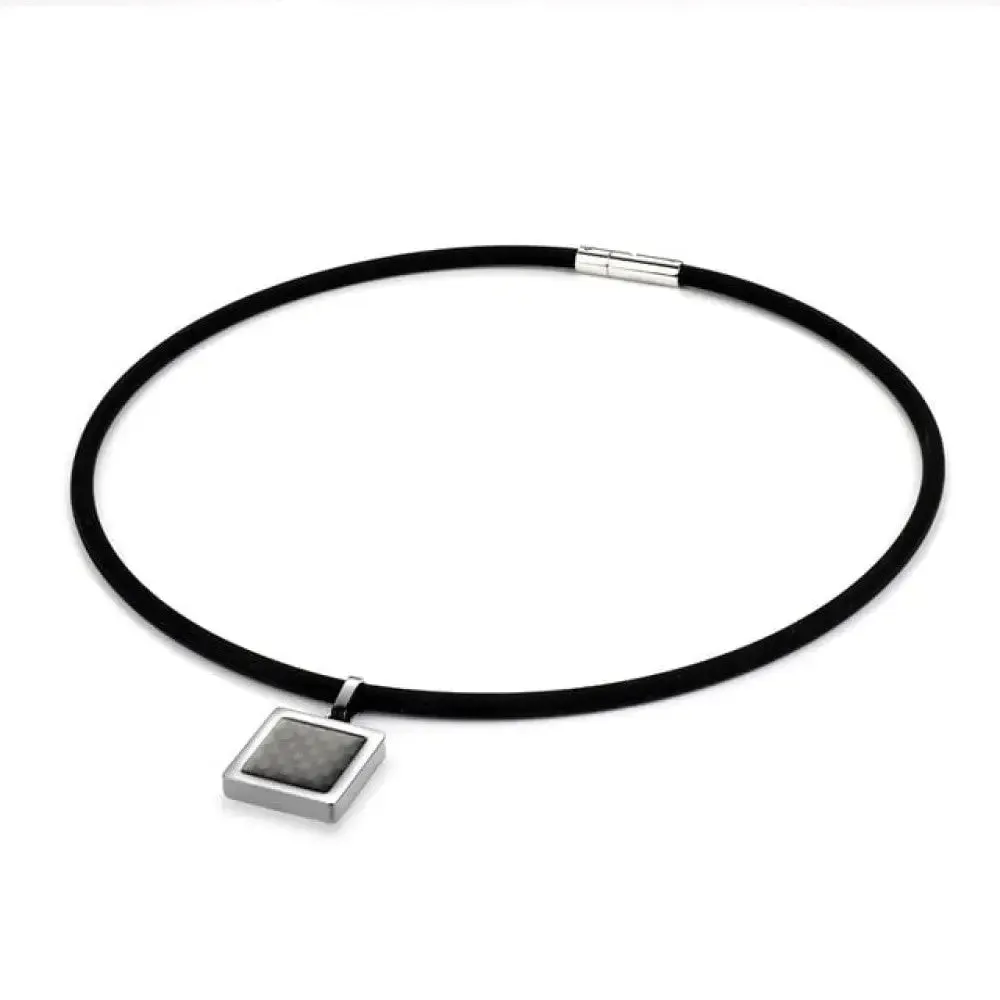 2-sides Wearable Unisex Germanium Tourmaline Black Carbon Fiber Square Pendant