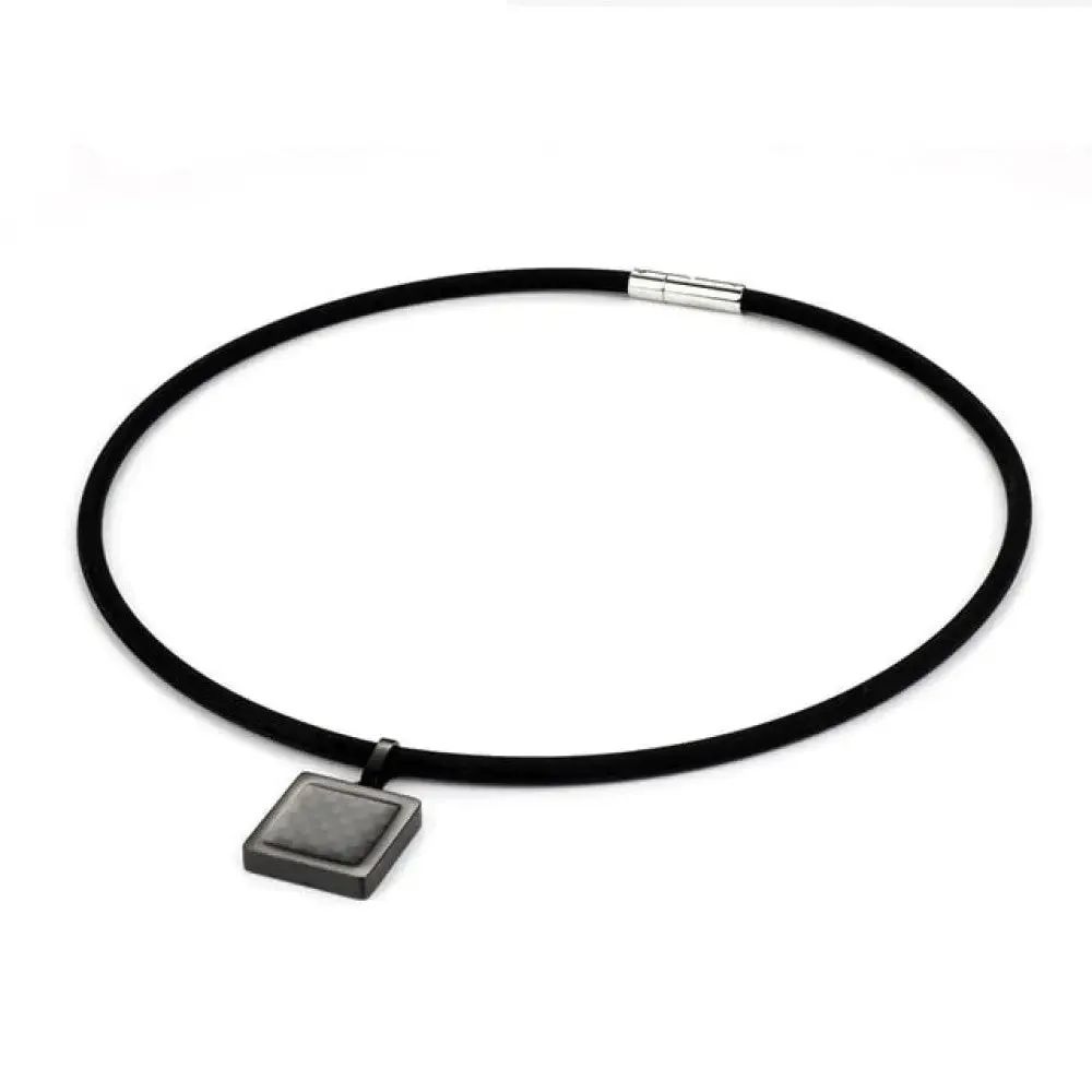 2-sides Wearable Unisex Germanium Tourmaline Black Carbon Fiber Square Pendant