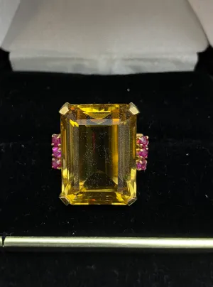 20 ct. Citrine & 6-Ruby Unique Designer Solid Yellow Gold Ring - $6K APR w/CoA!!
