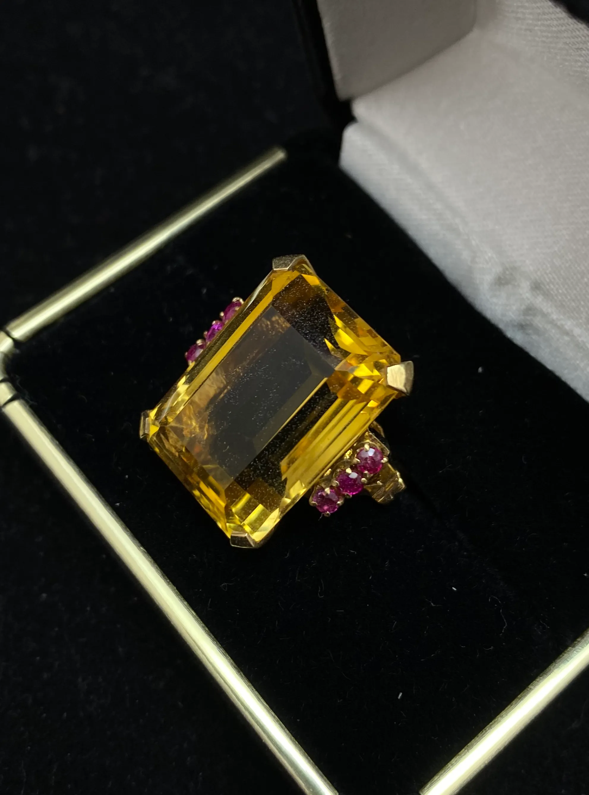 20 ct. Citrine & 6-Ruby Unique Designer Solid Yellow Gold Ring - $6K APR w/CoA!!