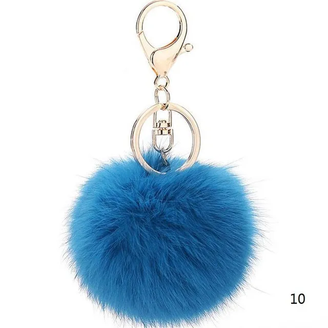2016 Fashion 13 Colors Rabbit Fur Keychain Ball PomPom Cell Phone Car Keychain Pendant Handbag Gold/Silver Metal Charm Key Ring