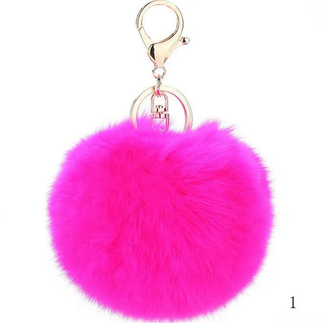 2016 Fashion 13 Colors Rabbit Fur Keychain Ball PomPom Cell Phone Car Keychain Pendant Handbag Gold/Silver Metal Charm Key Ring