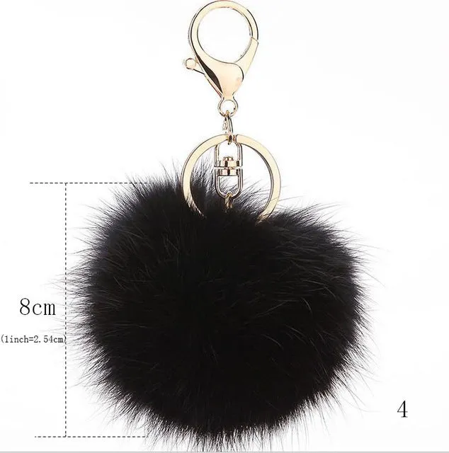 2016 Fashion 13 Colors Rabbit Fur Keychain Ball PomPom Cell Phone Car Keychain Pendant Handbag Gold/Silver Metal Charm Key Ring