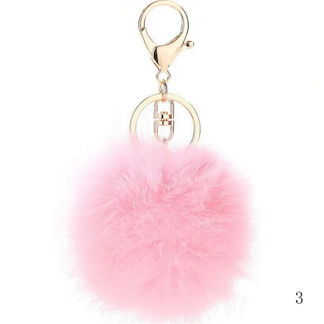 2016 Fashion 13 Colors Rabbit Fur Keychain Ball PomPom Cell Phone Car Keychain Pendant Handbag Gold/Silver Metal Charm Key Ring