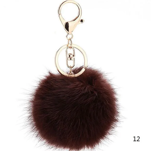 2016 Fashion 13 Colors Rabbit Fur Keychain Ball PomPom Cell Phone Car Keychain Pendant Handbag Gold/Silver Metal Charm Key Ring