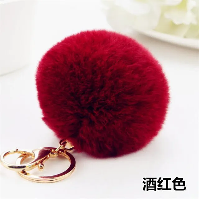 2016 Fashion 13 Colors Rabbit Fur Keychain Ball PomPom Cell Phone Car Keychain Pendant Handbag Gold/Silver Metal Charm Key Ring