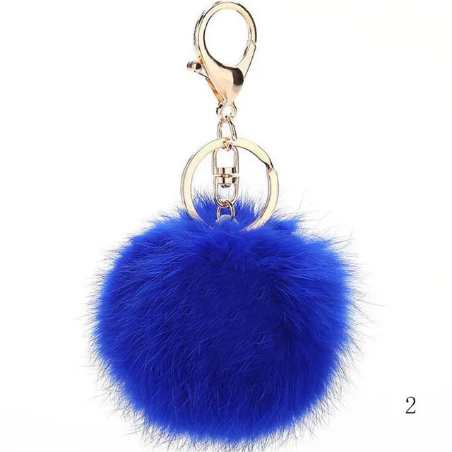2016 Fashion 13 Colors Rabbit Fur Keychain Ball PomPom Cell Phone Car Keychain Pendant Handbag Gold/Silver Metal Charm Key Ring