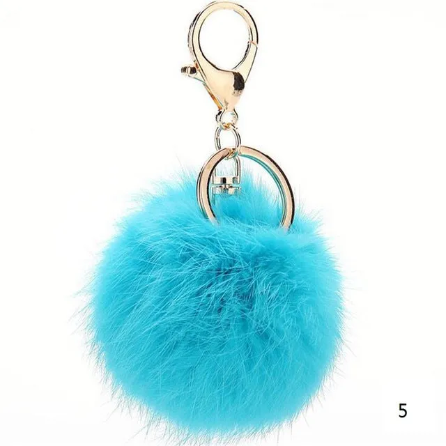 2016 Fashion 13 Colors Rabbit Fur Keychain Ball PomPom Cell Phone Car Keychain Pendant Handbag Gold/Silver Metal Charm Key Ring