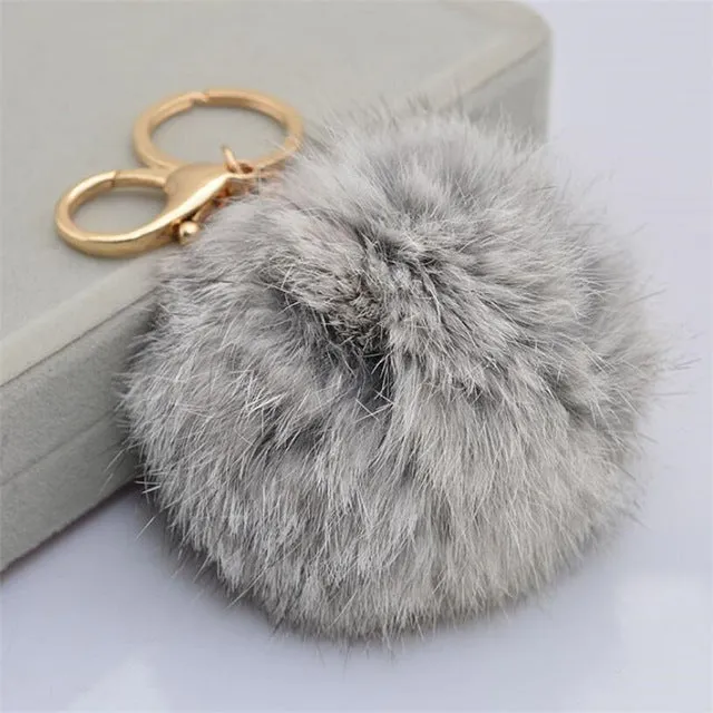 2016 Fashion 13 Colors Rabbit Fur Keychain Ball PomPom Cell Phone Car Keychain Pendant Handbag Gold/Silver Metal Charm Key Ring