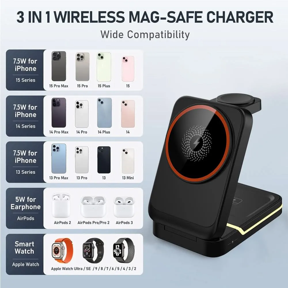 3-in-1 Foldable Wireless Charging Stand - Fast Charging Station