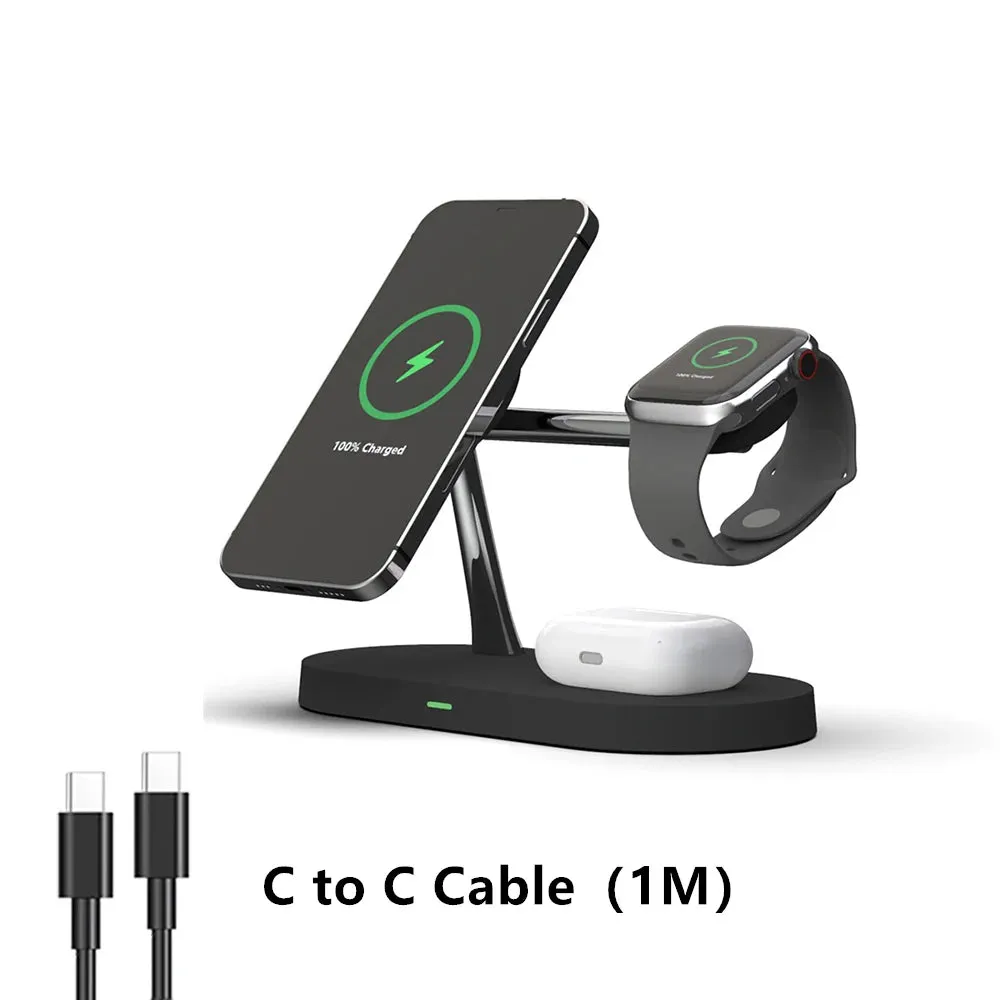 3-in-1 Wireless Charger Stand for iPhone 12/13/14/15/16, Apple Watch 4-10, AirPods 2/3/Pro – Fast Charging Station with LED Light & Charging Indicator