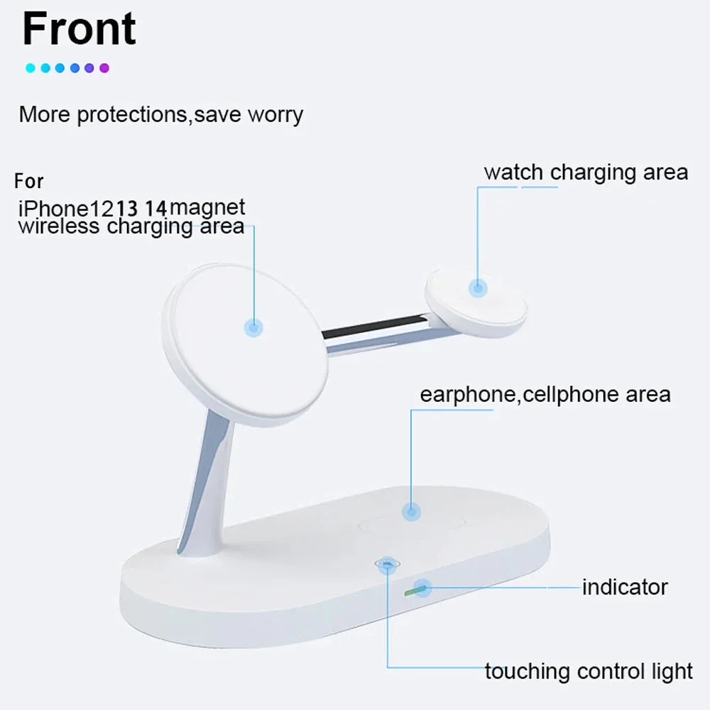 3-in-1 Wireless Charger Stand for iPhone 12/13/14/15/16, Apple Watch 4-10, AirPods 2/3/Pro – Fast Charging Station with LED Light & Charging Indicator