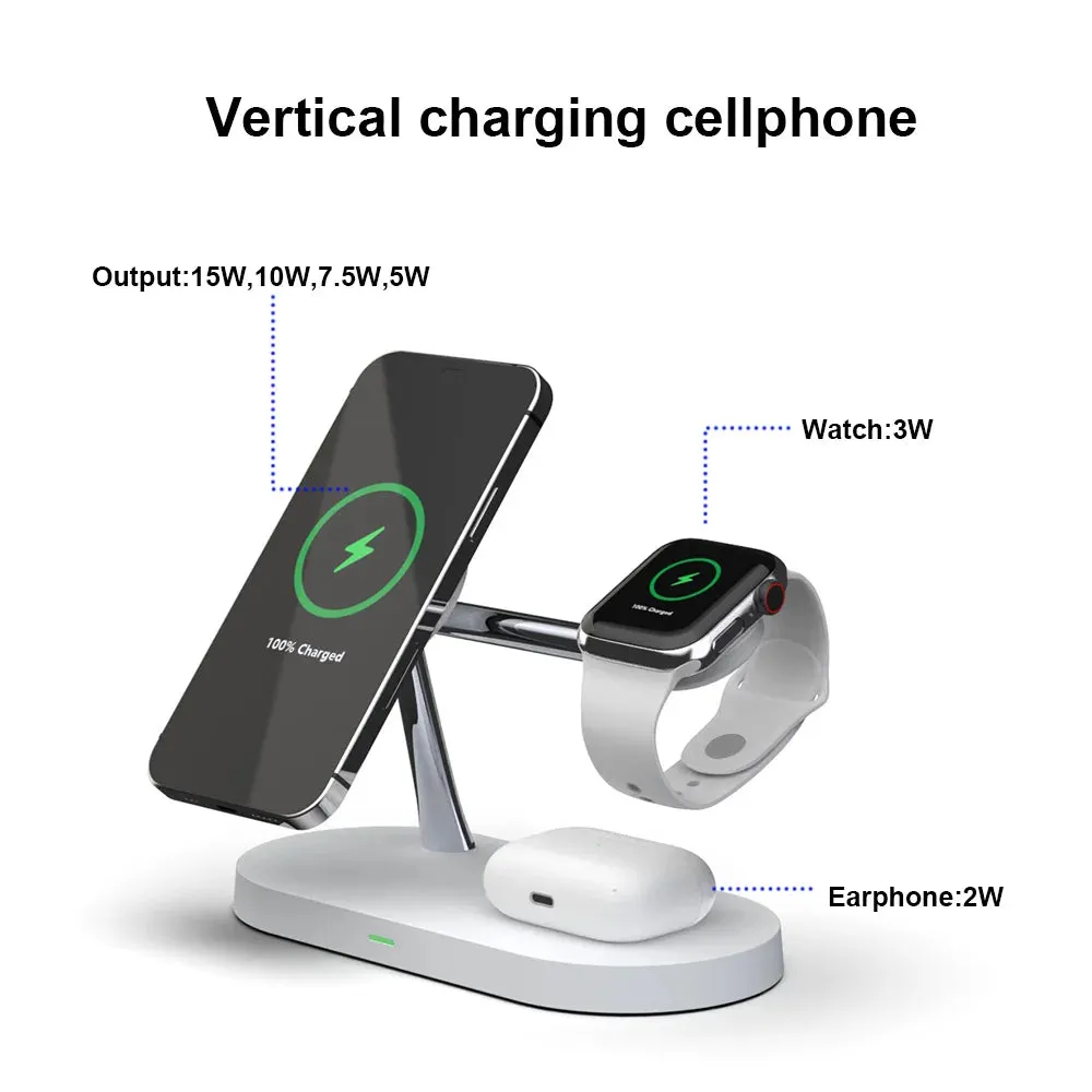 3-in-1 Wireless Charger Stand for iPhone 12/13/14/15/16, Apple Watch 4-10, AirPods 2/3/Pro – Fast Charging Station with LED Light & Charging Indicator
