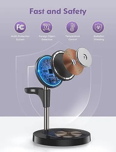 3 in 1 Wireless Charging Station for Multiple Devices Apple, Aeinidi 15W Fast Mag-Safe, Magnetic Charger Stand for iPhone 15 14 13 12 Pro Max/Plus/Pro/Mini, Apple Watch, AirPods Pro 3 2, Black