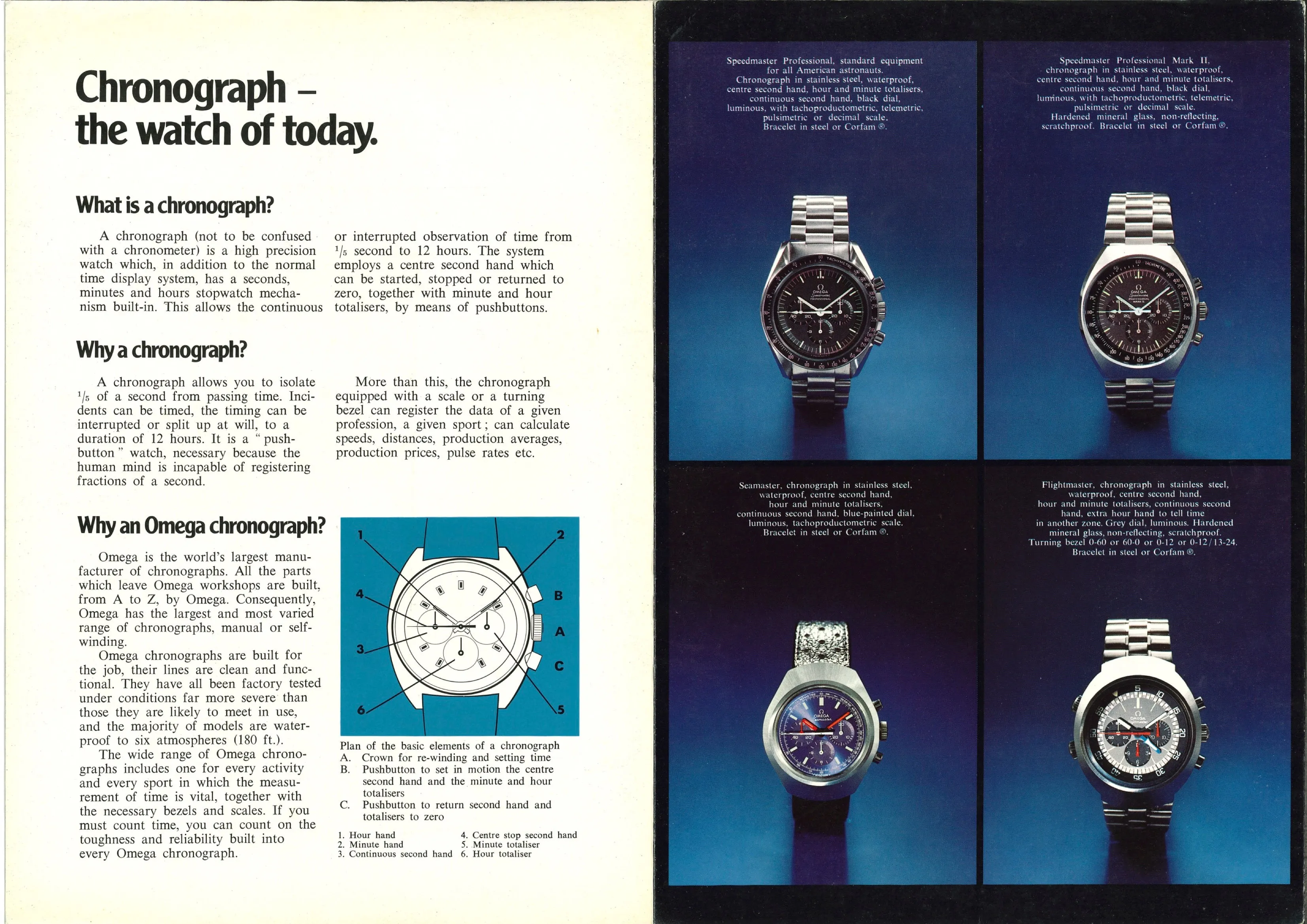 A Very Rare 1980s Omega Product Pamphlet "Omega Chronograph, for all those to whom time counts"