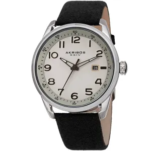 Akribos Xxiv Quartz Silver Dial Black Leather Men's Watch AK1029BK