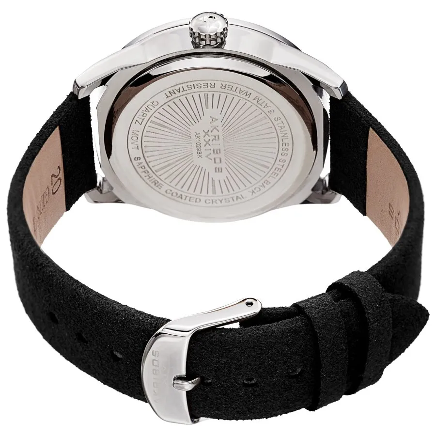 Akribos Xxiv Quartz Silver Dial Black Leather Men's Watch AK1029BK