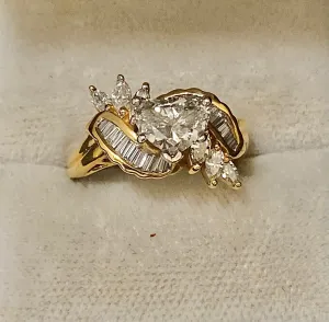 Amazing 18K Yellow Gold with Heart Diamond & 26-Accent Stone Ring - $30K Appraisal Value w/CoA}