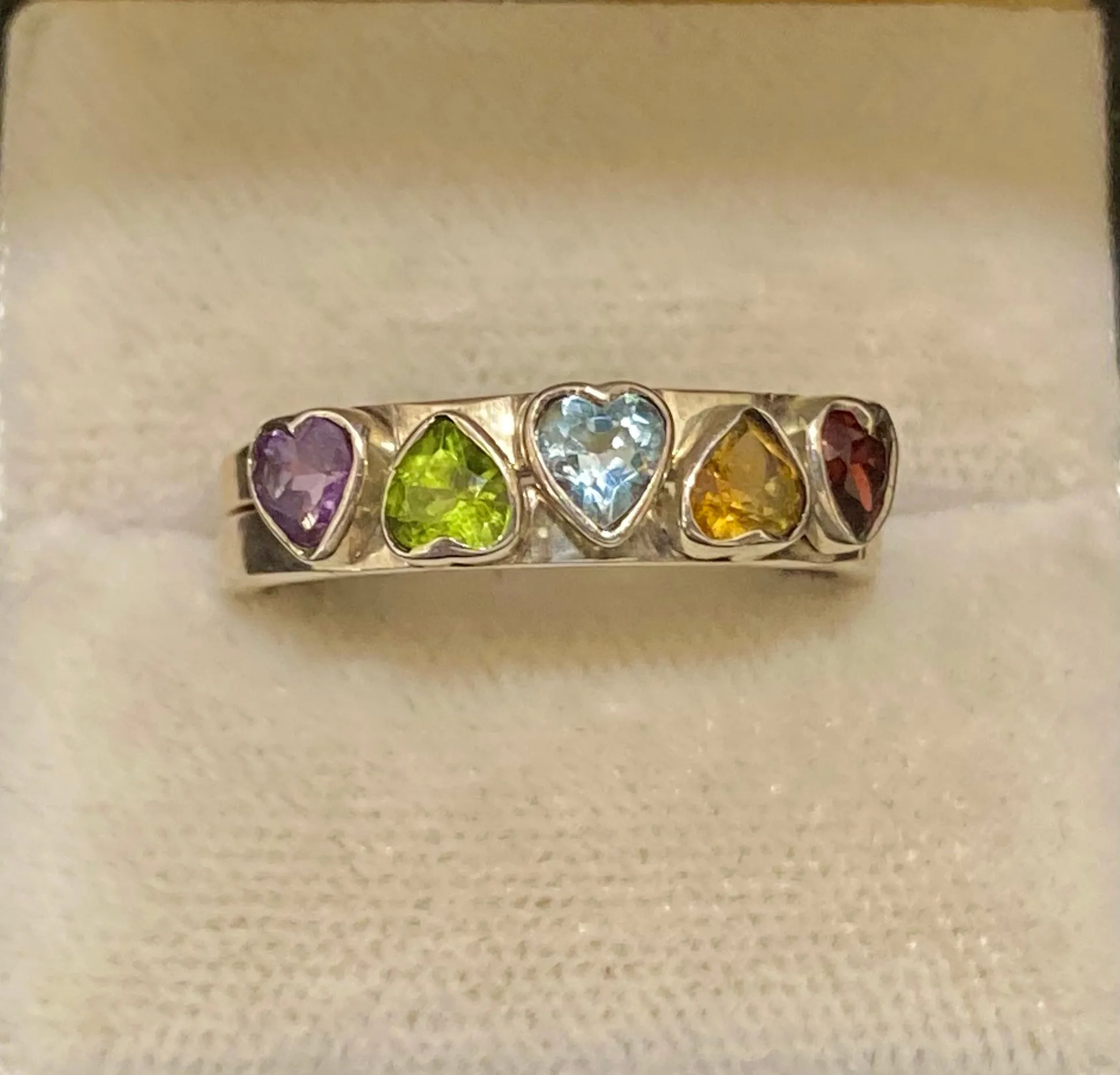 Amazing Sterling Silver with Amethyst, Peridot, Aquamarine, Citrine, & Tourmaline Double Ring - $1.5K Appraisal Value w/CoA}