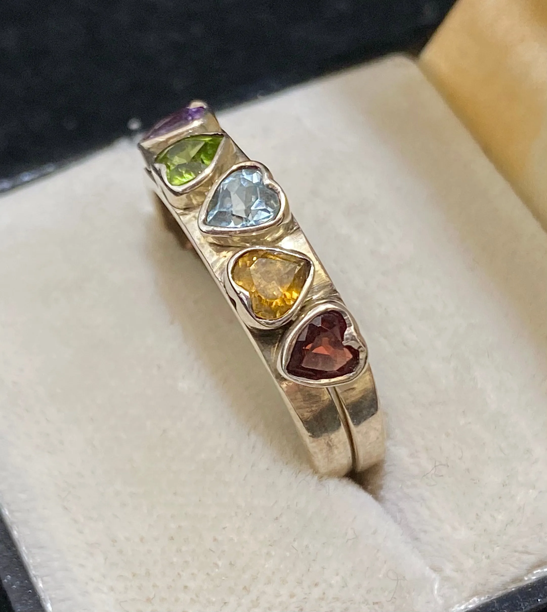 Amazing Sterling Silver with Amethyst, Peridot, Aquamarine, Citrine, & Tourmaline Double Ring - $1.5K Appraisal Value w/CoA}