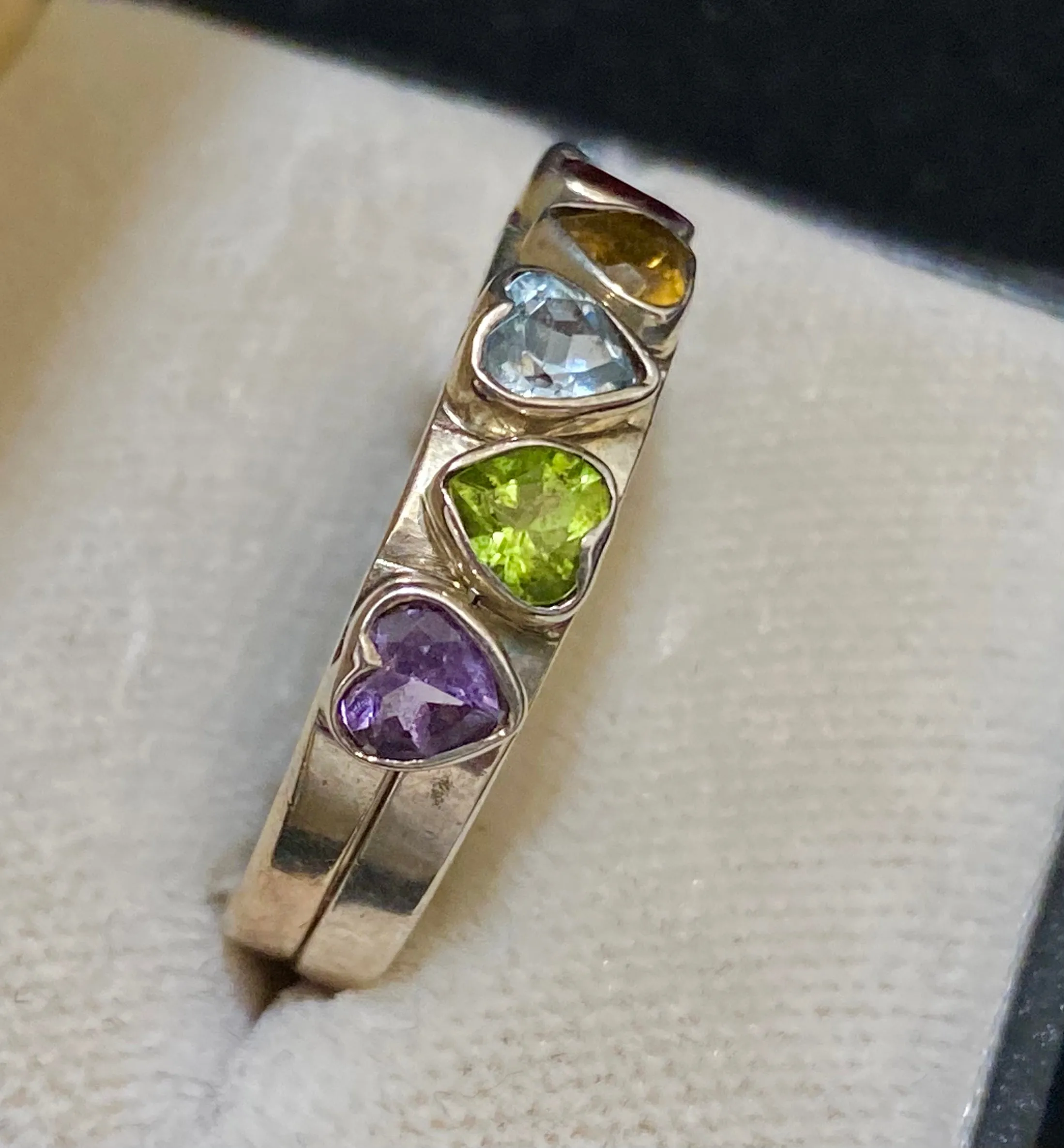 Amazing Sterling Silver with Amethyst, Peridot, Aquamarine, Citrine, & Tourmaline Double Ring - $1.5K Appraisal Value w/CoA}