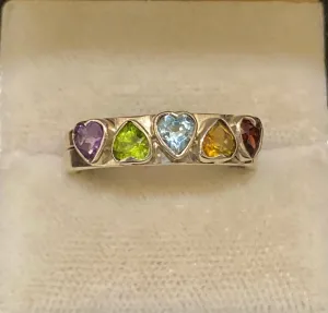 Amazing Sterling Silver with Amethyst, Peridot, Aquamarine, Citrine, & Tourmaline Double Ring - $1.5K Appraisal Value w/CoA}