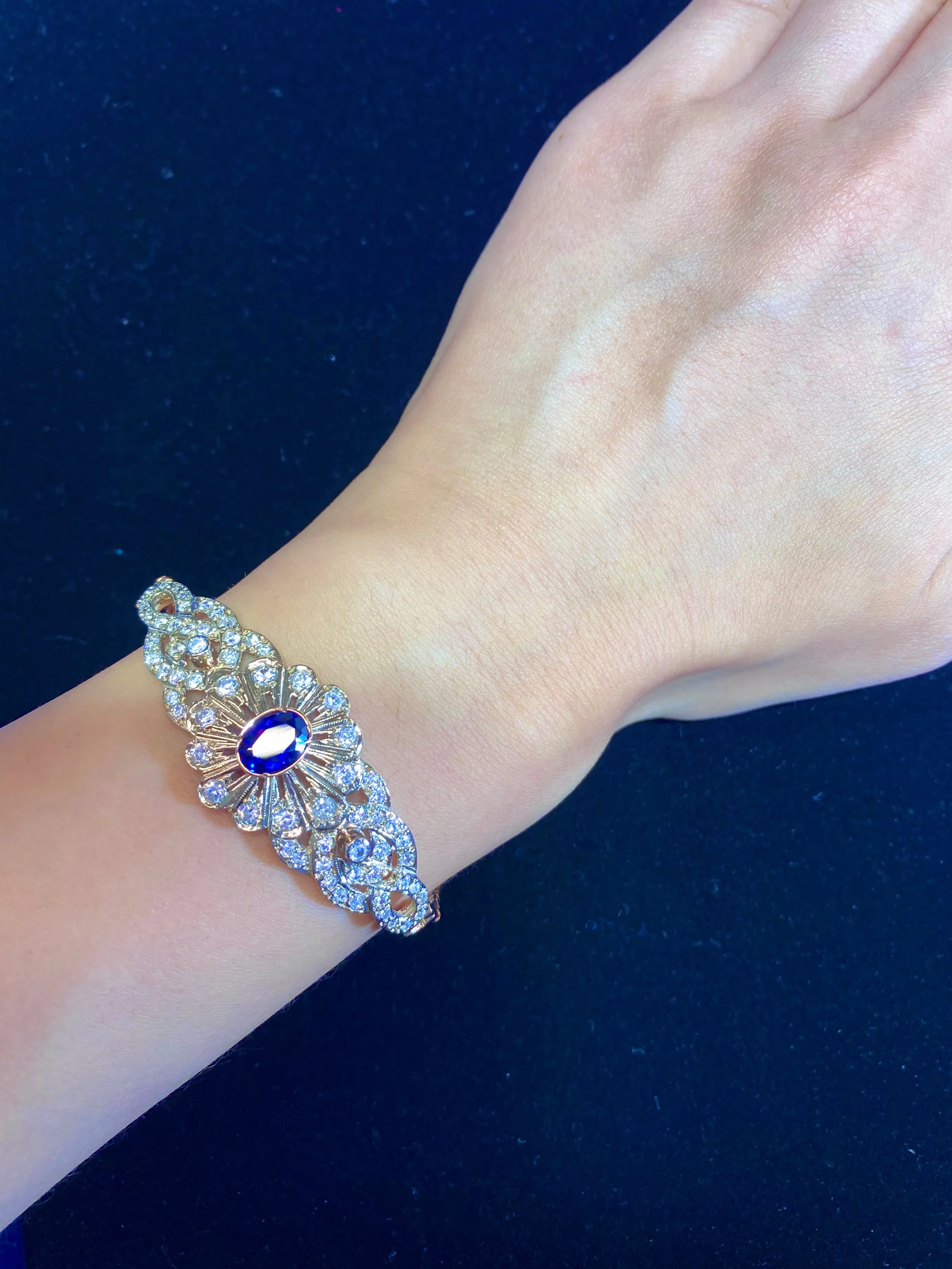 AMAZING Two-Color Rose/White Gold Sapphire & Diamond Bracelet - $20K APR Value w/ CoA!