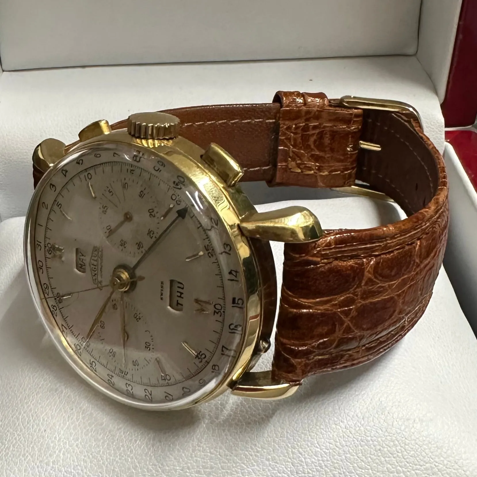 ANGELUS Chronodato Mechanical 18K Yellow Gold Triple Date Watch-$30K APR w/ COA!