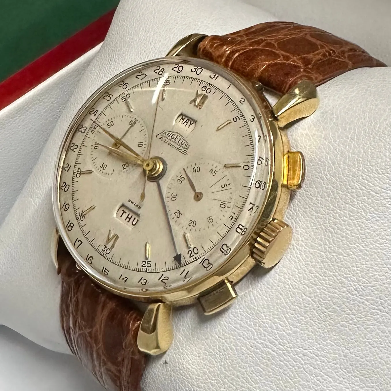 ANGELUS Chronodato Mechanical 18K Yellow Gold Triple Date Watch-$30K APR w/ COA!