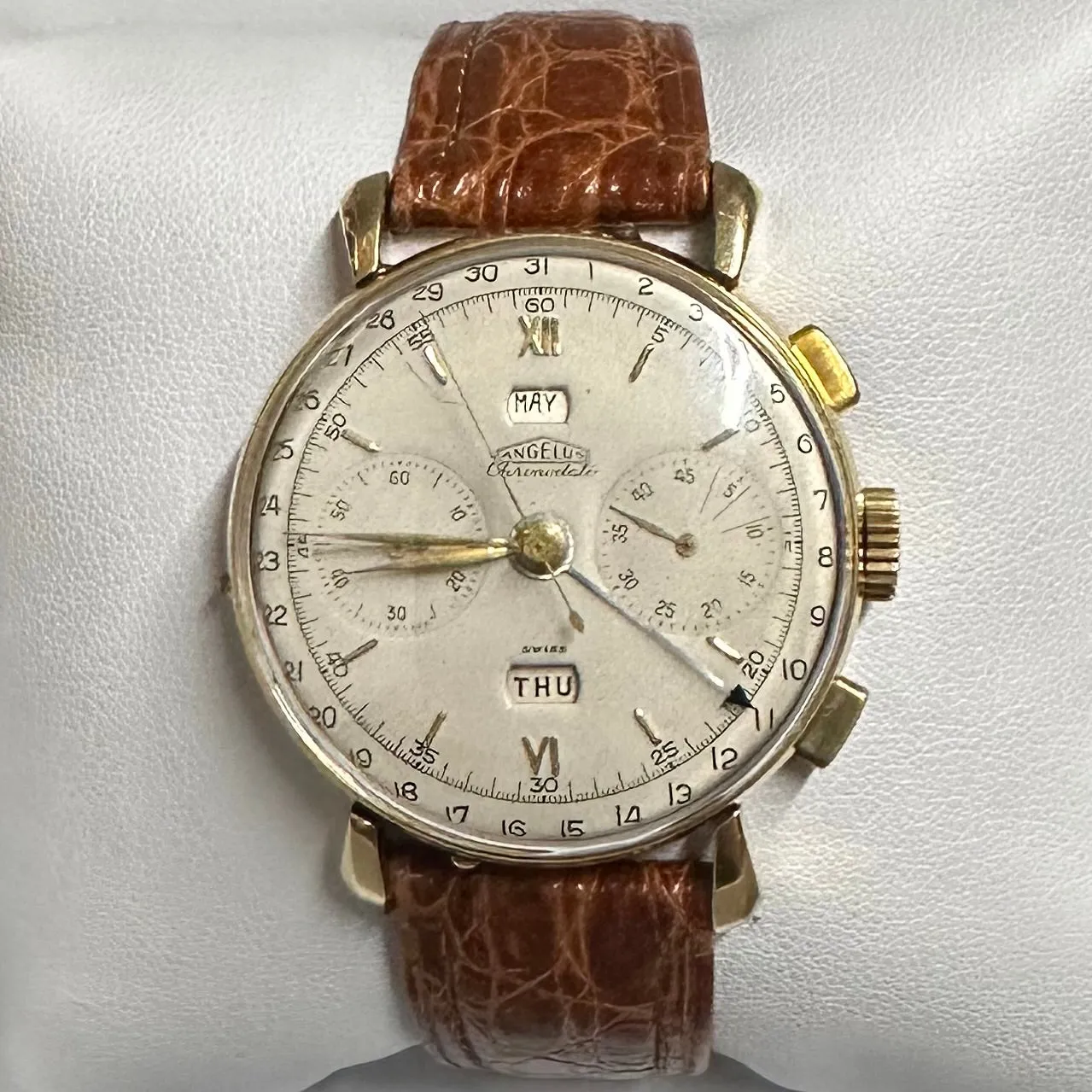 ANGELUS Chronodato Mechanical 18K Yellow Gold Triple Date Watch-$30K APR w/ COA!