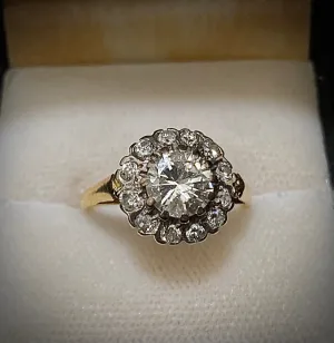 Antique 1920's Design 18K Yellow Gold with 13 Diamonds Ring - $20K Appraisal Value w/CoA}