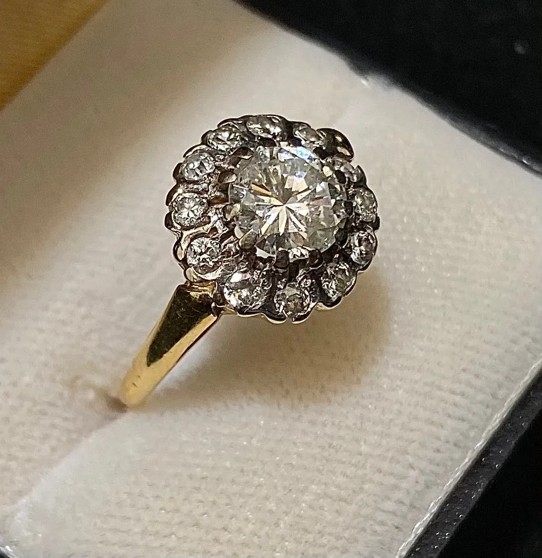 Antique 1920's Design 18K Yellow Gold with 13 Diamonds Ring - $20K Appraisal Value w/CoA}
