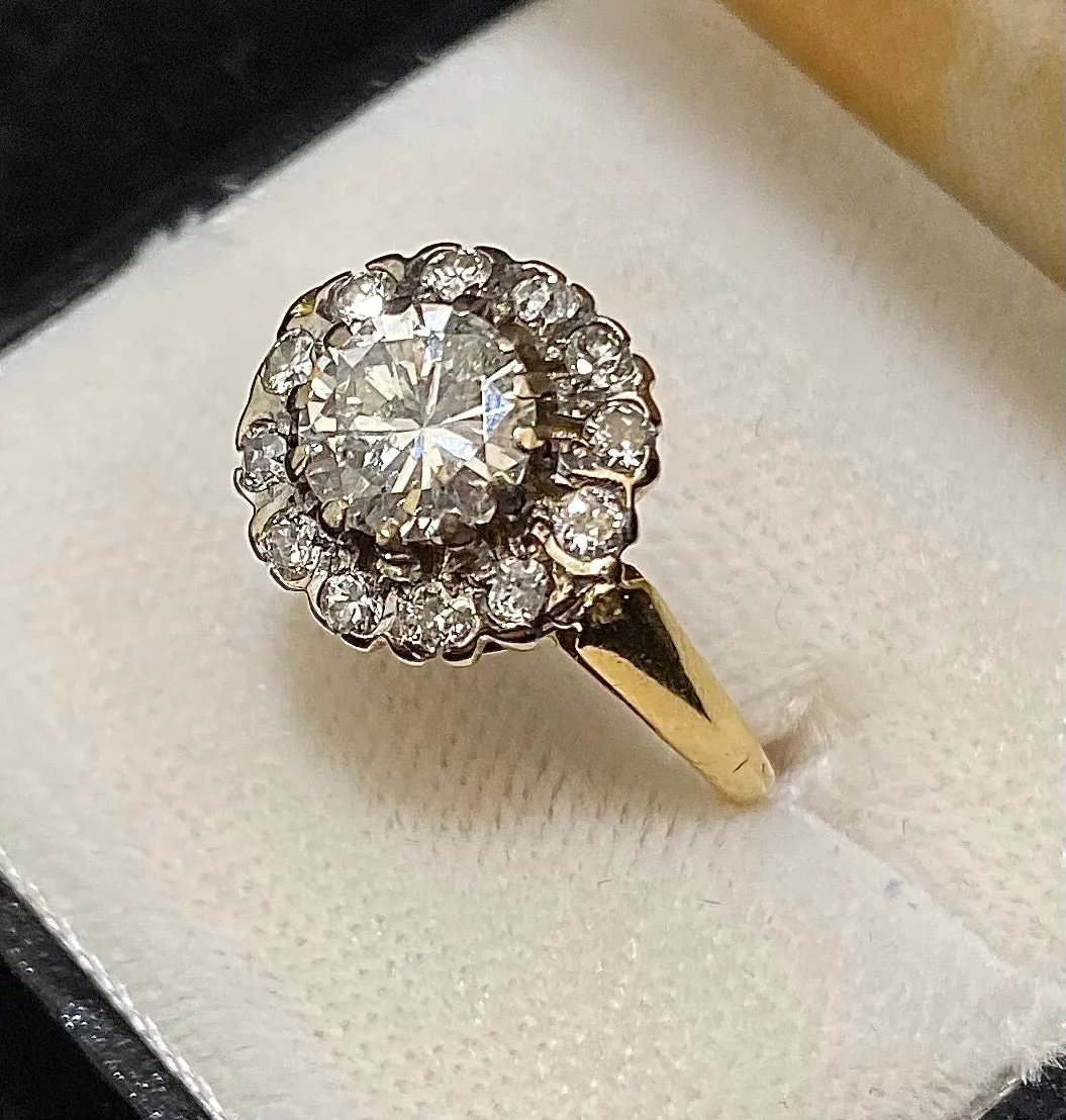 Antique 1920's Design 18K Yellow Gold with 13 Diamonds Ring - $20K Appraisal Value w/CoA}