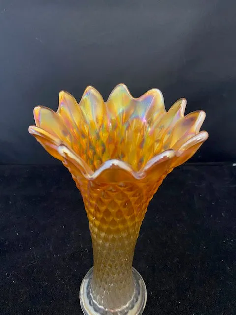 Antique C. 1940s Northwood Iridescent Carnival Marigold Glass Vase - $1.5K APR Value w/ CoA!