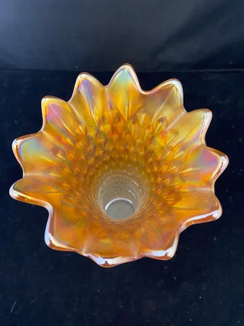 Antique C. 1940s Northwood Iridescent Carnival Marigold Glass Vase - $1.5K APR Value w/ CoA!