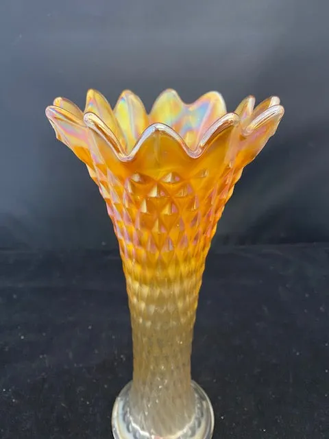 Antique C. 1940s Northwood Iridescent Carnival Marigold Glass Vase - $1.5K APR Value w/ CoA!