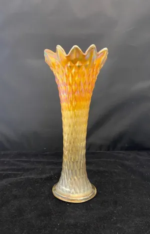 Antique C. 1940s Northwood Iridescent Carnival Marigold Glass Vase - $1.5K APR Value w/ CoA!