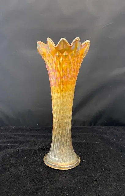 Antique C. 1940s Northwood Iridescent Carnival Marigold Glass Vase - $1.5K APR Value w/ CoA!