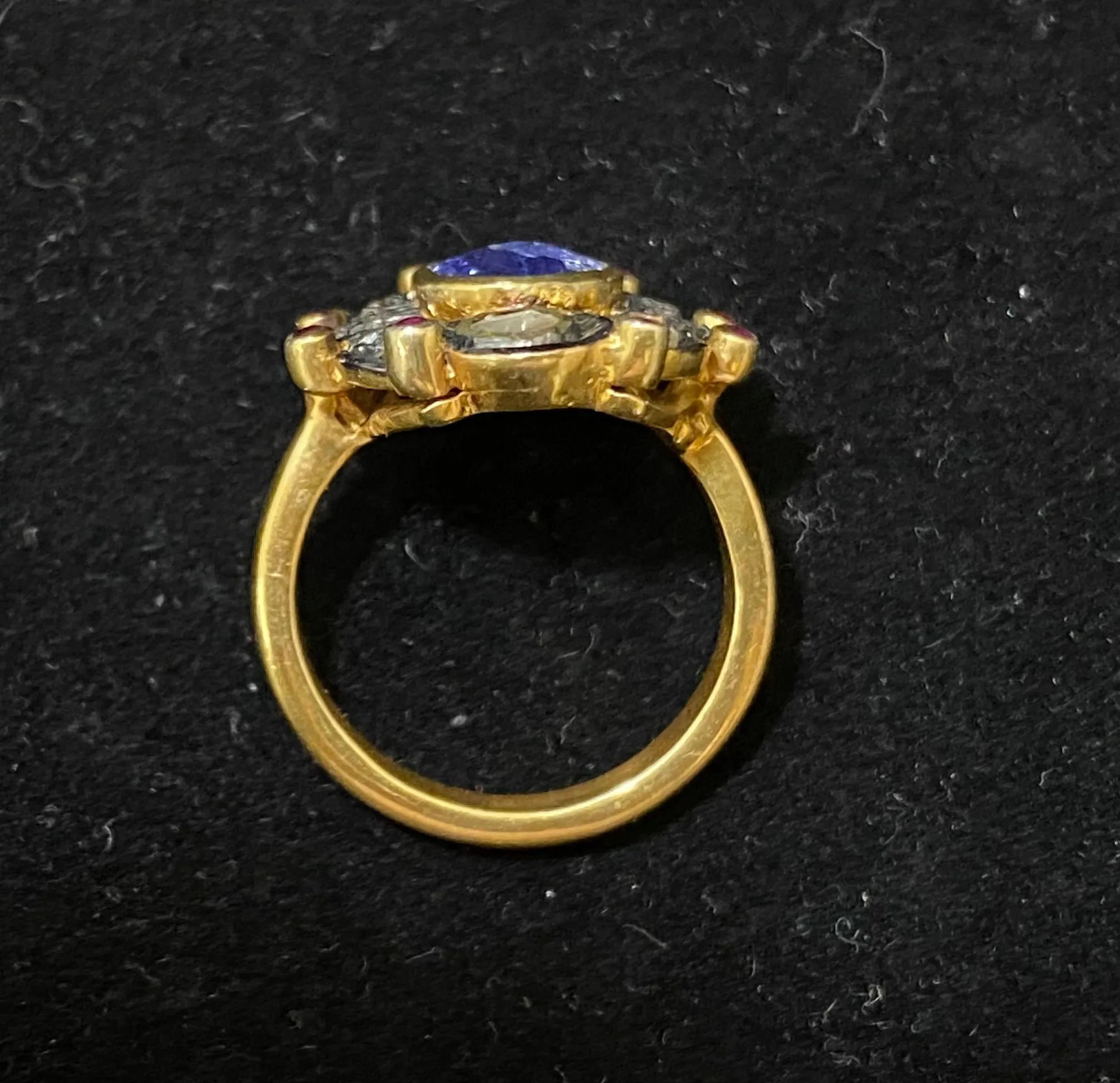 Antique Design Yellow Gold Covered with Sapphire & Diamond & Ruby Ring - $10K Appraisal Value w/CoA}