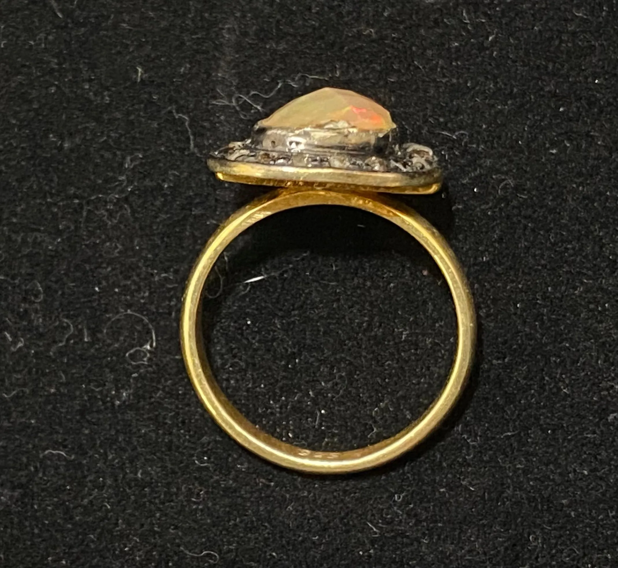 Antique Design Yellow Gold P& Sterling Silver with Opal & Diamonds Ring - $6K Appraisal Value w/CoA}