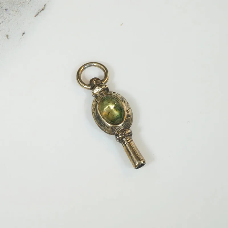 Antique Engraved Gold Sheet & Agate Watch Key