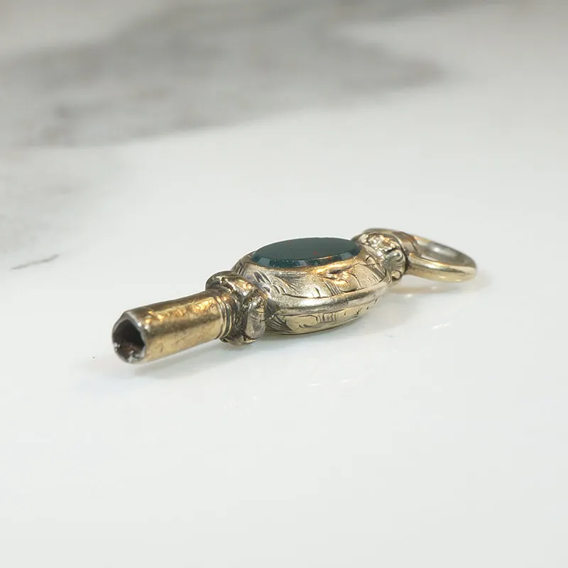 Antique Engraved Gold Sheet & Agate Watch Key