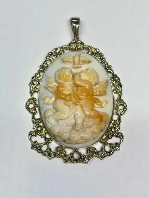 ANTIQUE LADIES CAMEO PINK CORAL& WHITE YELLOW GOLD PENDANT - $15K APR w/ CoA!