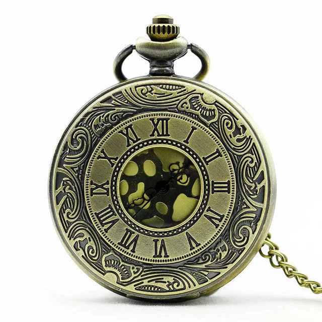 Antique Roma Number Pocket Watch Vintage Alloy Steampunk Bronze Necklace Pendant Chain relogio de bolso Gift Quartz Watch
