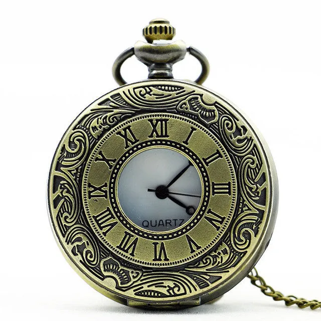 Antique Roma Number Pocket Watch Vintage Alloy Steampunk Bronze Necklace Pendant Chain relogio de bolso Gift Quartz Watch